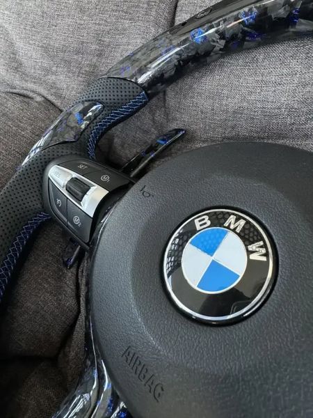 Кермо з кованого карбону синій BMW M + Led екран F-Series F15 F16 F20 F21 F25 F26 F30 F31 F32 F34 F35 F36 Id_152 фото