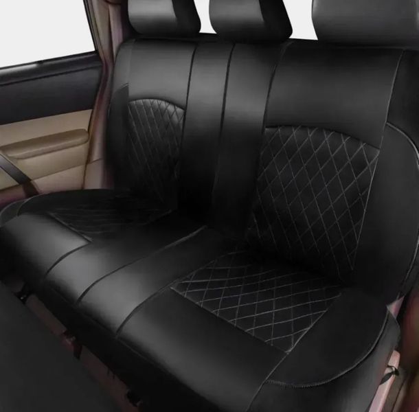 Чохли на сидіння авто зі штучної PU шкіри Ромб повний комплект, чорні Id_123 фото