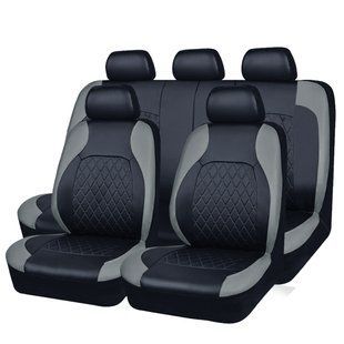 Чохли на сидіння авто зі штучної PU шкіри Ромб повний комплект, сірий Id_124 фото
