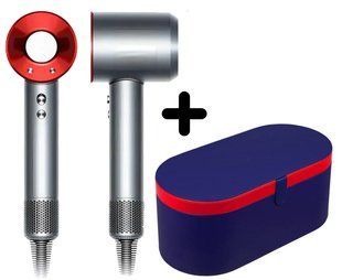 Фен з кейсом Leafless Hair Dryer для волосся Supersonic Premium Nickel/Red Сіро-червоний Id_047 фото